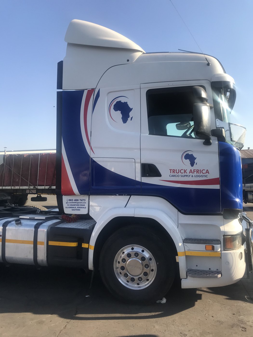 Scania truck cab vinyl wrap and logo branding for Truck Africa